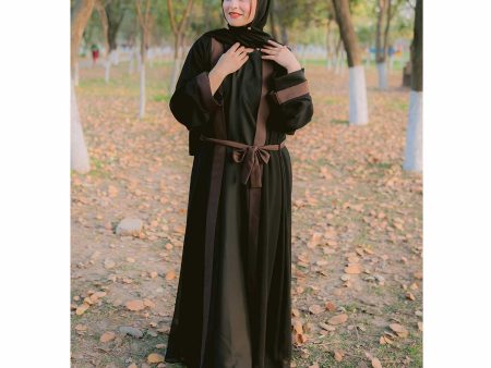 Black & Brown Front Open Abaya For Cheap