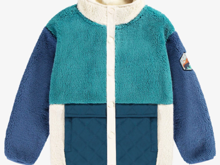 Souris Mini Sherpa Turquoise And Blue Color Block Vest With High Collar Supply