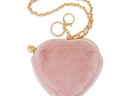 Zomi Gems Valentiner s Day Fuzzy Heart Wristlet Coin Purse Blush Pink Hot on Sale