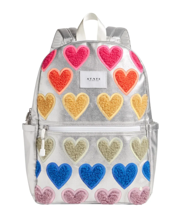 State Bags Metallic Kane Kids Double Pocket Fuzzy Hearts Sale