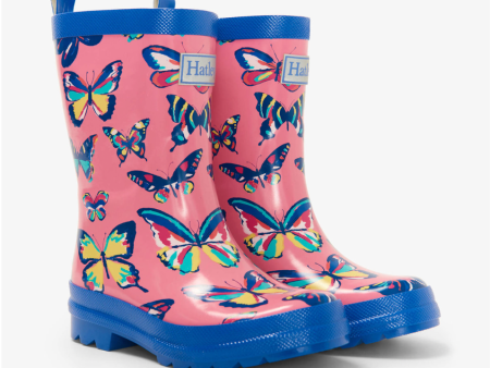 Hatley Vibrant Butterflies Shiny Rain Boots Size 2 Youth Online Sale