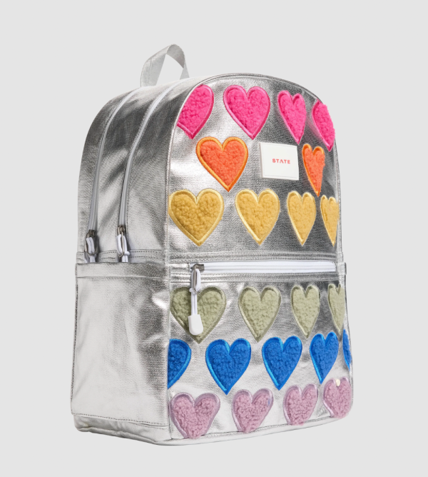 State Bags Metallic Kane Kids Double Pocket Fuzzy Hearts Sale