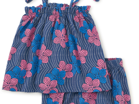 Tea Collection Tie Shoulder Baby Set Wavy Plumeria Size 6-9m Hot on Sale