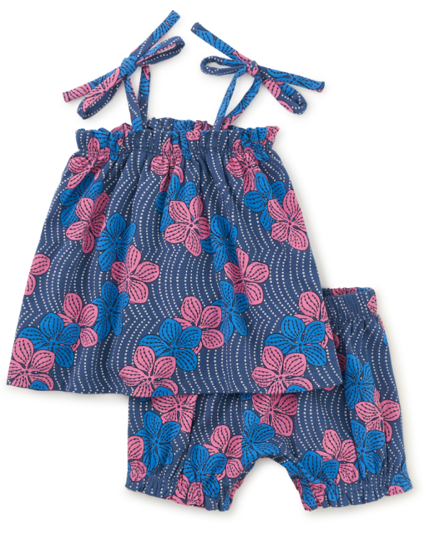 Tea Collection Tie Shoulder Baby Set Wavy Plumeria Size 6-9m Hot on Sale