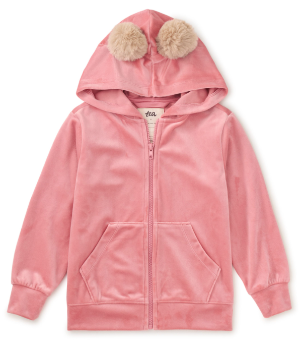 Tea Collection Pom Pom Ear Velour Hoodie Mauveglow For Cheap