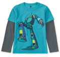 Tea Collection Robot Layered Sleeve Tee Cyan Sale