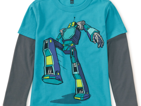 Tea Collection Robot Layered Sleeve Tee Cyan Sale