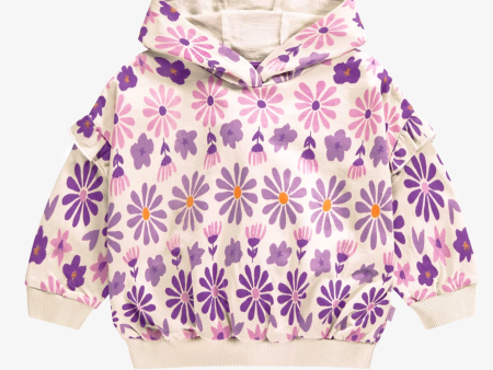 Souris Mini Cream Hoodie With Purple Floral Print In French Terry Baby Online Hot Sale