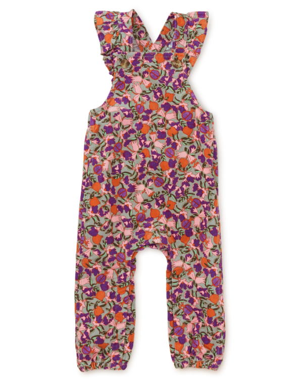 Tea Collection Corduroy Ruffle Baby Overalls Royal Pomegranate Floral Fashion