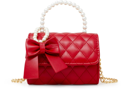 Zomi Gems Quilted Pearl Handle Bow Ribbon Handbag - Red For Sale