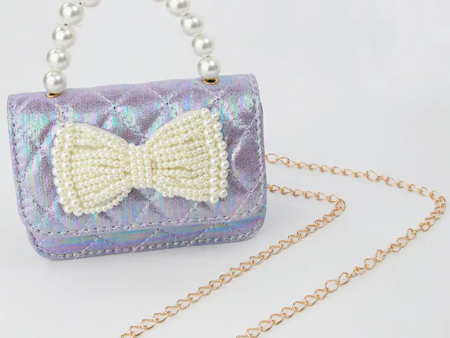 Sparkle Sisters Shimmer Pearl Bow Purse Lavender For Sale