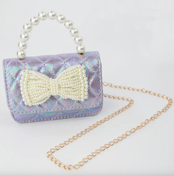 Sparkle Sisters Shimmer Pearl Bow Purse Lavender For Sale