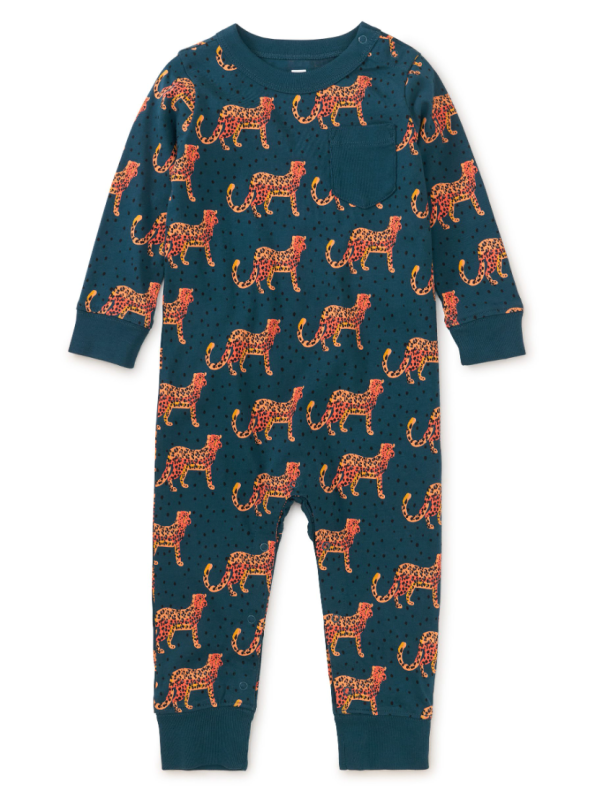 Tea Collection Long Sleeve Pocket Baby Romper Anatolian Leopards Online