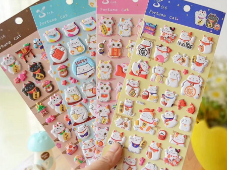 Maneki Lucky Cat Puffy Stickers on Sale