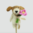 The Winding Road Felt Finger Dog with Pink Flower Fashion