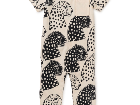 Tea Collection Pocket Baby Romper Block Print Jaguar For Sale