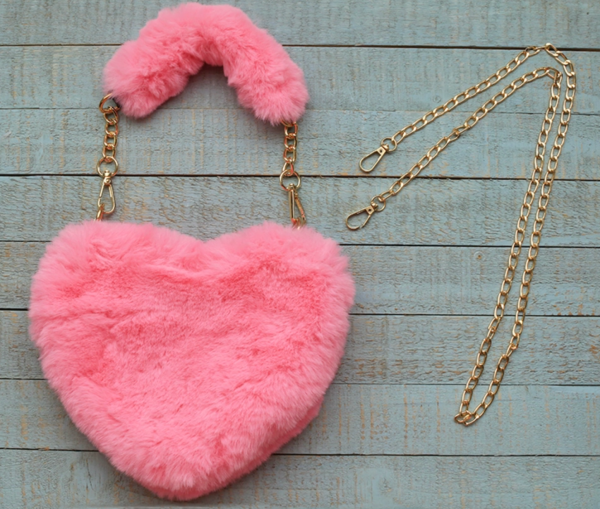 Sparkle Sisters Furry Heart Purse Hot Pink Online now