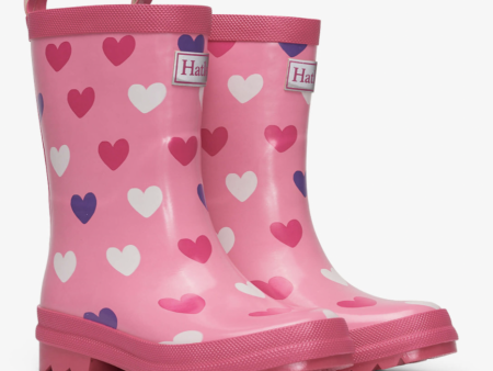 Hatley Scattered Hearts Shiny Rain Boots Size 5 Toddler Discount