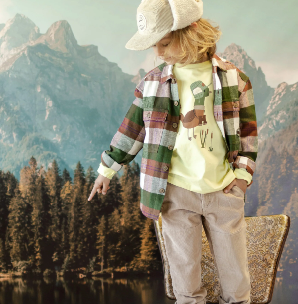 Souris Mini Green And Brown Plaid Shirt In Heavy Flannel on Sale