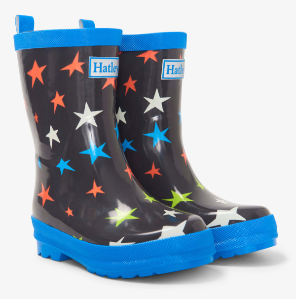 Hatley Ombre Stars Shiny Rain Boots & Matching Socks Gray Fashion