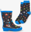 Hatley Ombre Stars Shiny Rain Boots & Matching Socks Gray Fashion