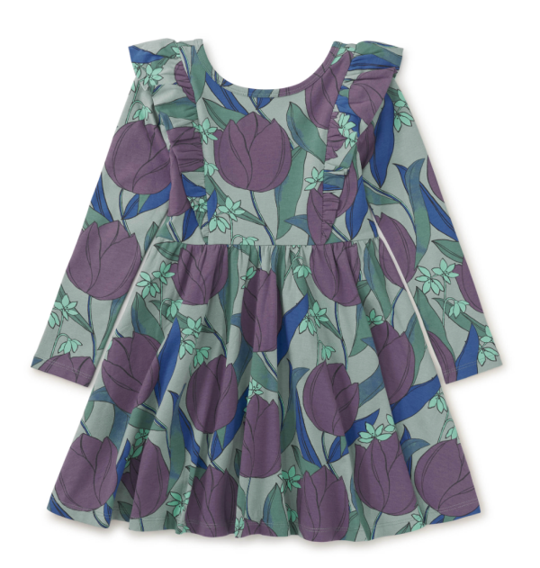 Tea Collection Ruffle Shoulder Ballet Dress Tulip Twist In Green Hot on Sale