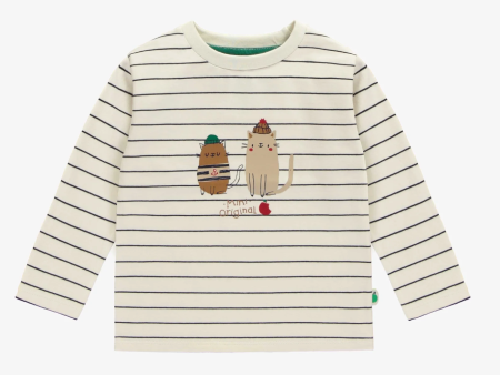 Souris Mini Cream Long Sleeved T-Shirt With Navy Stripes Online Sale