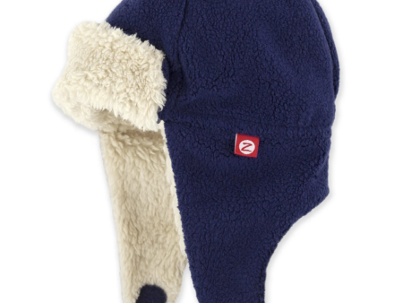 Zutano Cozie Fleece Furry Trapper Hat True Navy Hot on Sale