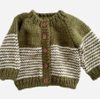 The Blueberry Hill Stripe Cardigan Moss Cream Kid Baby Sweater Online now