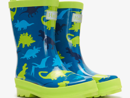 Hatley Real Dinos Shiny Rain Boots & Matching Socks Moroccan Blue Sale