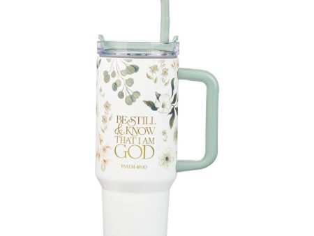 Termo de acero con pitillo 40 oz, Be Still - Psalm 46:10 Discount