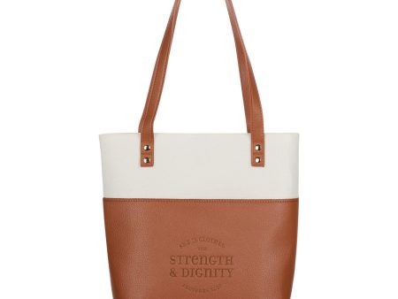 Strength & Dignity Two-tone Toffee and Cream Felt Fashion Bible Tote Bag - Proverbs 31:25 Online Hot Sale