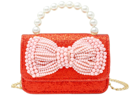 Zomi Gems Glitter Pearl Handle Bow Handbag - Red Online