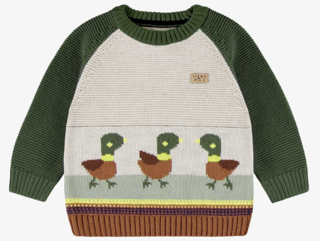 Souris Mini Green Knit Sweater With Duck Jacquard Pattern Online Hot Sale