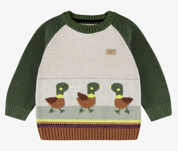 Souris Mini Green Knit Sweater With Duck Jacquard Pattern Online Hot Sale