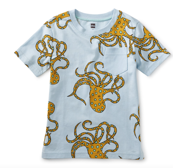 Tea Collection Pocket Tee Blue Ringed Octopus Size 2 Toddler Discount