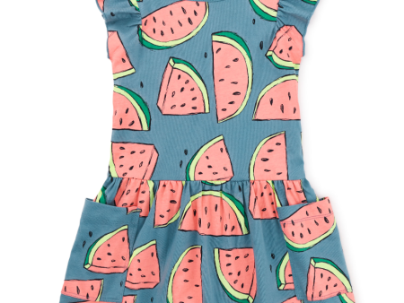 Tea Collection Flutter Sleeve Pocket Dress Watermelons Size 8 Online Hot Sale