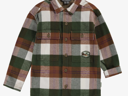 Souris Mini Green And Brown Plaid Shirt In Heavy Flannel on Sale