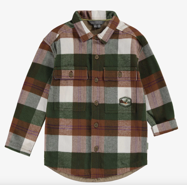 Souris Mini Green And Brown Plaid Shirt In Heavy Flannel on Sale