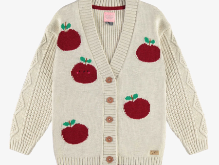 Souris Mini Beige Knitted Vest Relax Fit With Jacquard Print Of Red Apples Fashion