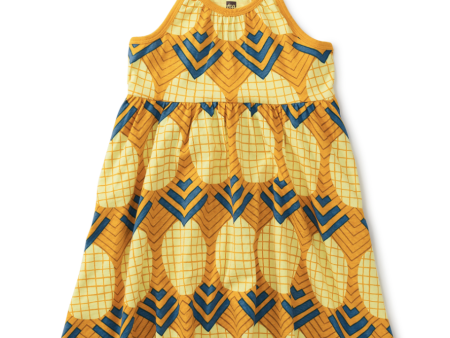 Tea Collection Spaghetti Strap Trapeze Dress Wax Print Pineapple In Gold Size 2 Years Hot on Sale