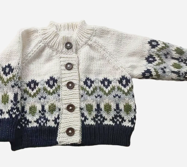 The Blueberry Hill Fairisle Knit Cardigan Navy Baby and Kids sweater Online now