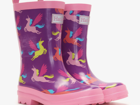 Hatley Pretty Pegasus Shiny Rain Boots & Matching Socks Dahlia Size 4 Youth Online Sale